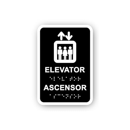 2 (Pieces) 3" and 5" Elevator with Icon and Spanish Sticker, Waterproof Vinyl Decals for Many Purpos