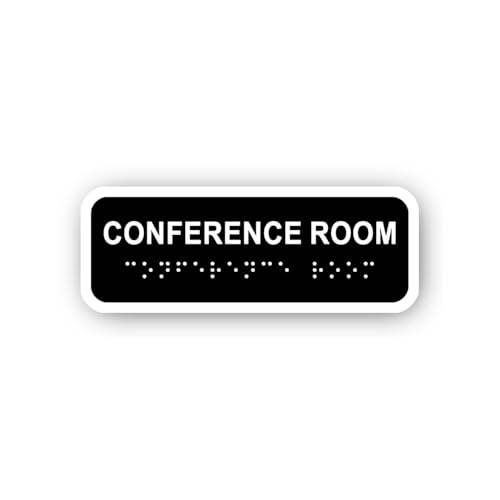 2 (Pieces) 3" and 5" Conference Room Text Sign with Braille Sticker, Waterproof Vinyl Decals for Man
