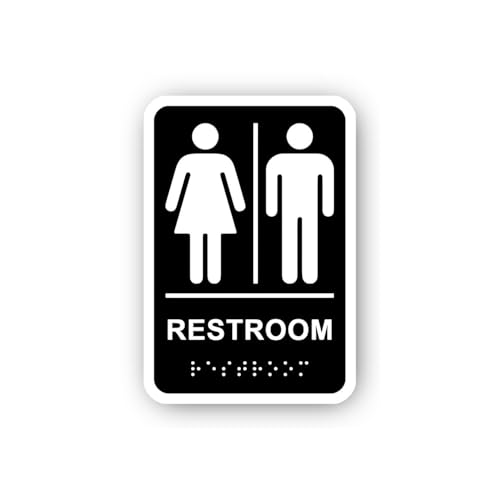 2 (Pieces) 3" and 5" Gendered Restroom Sign with Braille Sticker, Waterproof Vinyl Decals for Many P