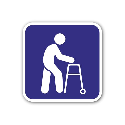 2 (Pieces) 3" and 5" Elderly Person with Walker icon Sticker, Waterproof Vinyl Decals for Many Purpo