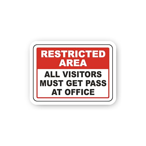 2 (Pieces) 3" and 5" Restricted Area Visitors Must Get Pass at Office Sticker, Waterproof Vinyl Deca