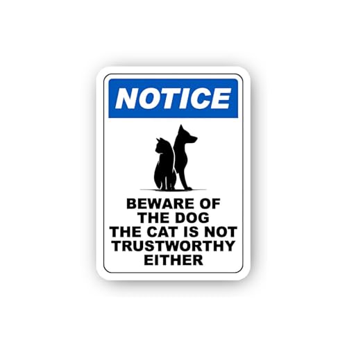 2 (Pieces) 3" and 5" Beware of Dog and Untrustworthy Cat Sticker, Waterproof Vinyl Decals for Many P