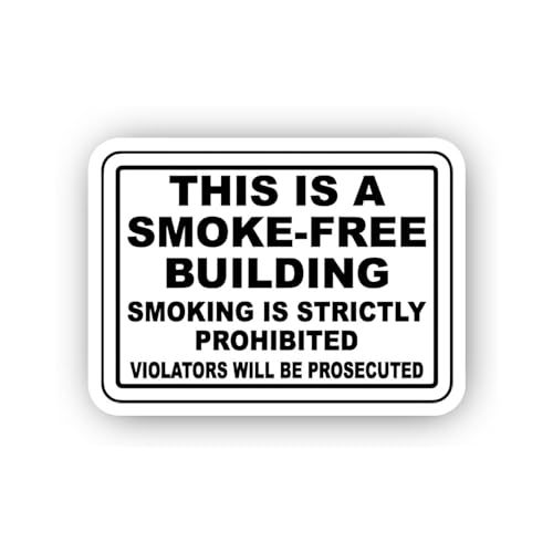 2 (Pieces) 3" and 5" Smoke-Free Building Prosecution Warning Sticker, Waterproof Vinyl Decals for Ma
