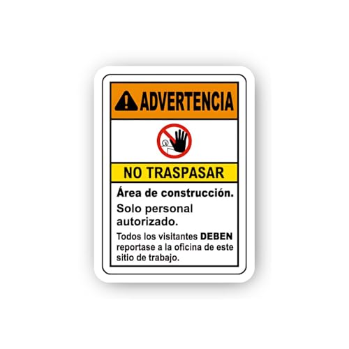 2 (Pieces) 3" and 5" Spanish Language Construction Warning Site Access Sign Sticker, Waterproof Viny