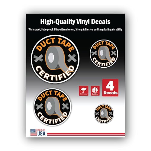 4-Piece 4 Sizes Duct Tape Certified Vinyl Decal Set – Waterproof Indoor/Outdoor UV/Fade Resistant St