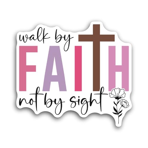 2 (Pieces) 3" and 5" Walk by Faith Not by Sight Sticker, Waterproof Vinyl Decals for Many Purpose Li
