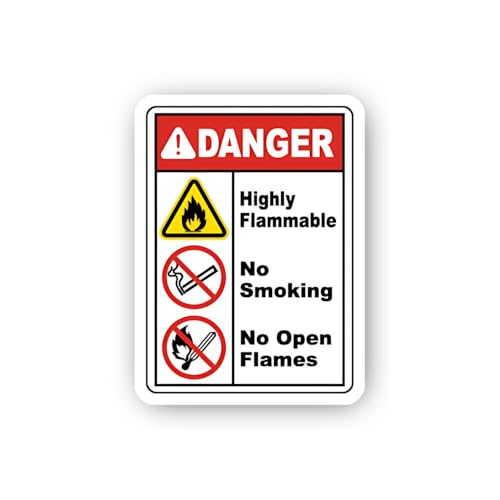 2 (Pieces) 3" and 5" Flammable Danger No Smoking Signs Sticker, Waterproof Vinyl Decals for Many Pur