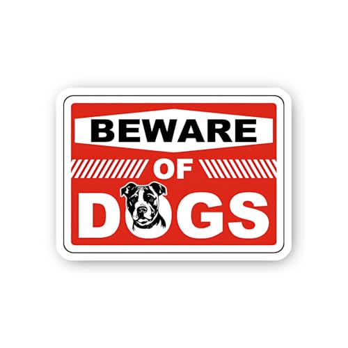 2 (Pieces) 3" and 5" Red Warning : Beware of Dogs Sticker, Waterproof Vinyl Decals for Many Purpose