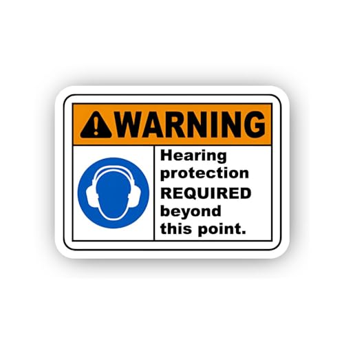 2 (Pieces) 3" and 5" Mandatory Ear Protection Warning Sticker, Waterproof Vinyl Decals for Many Purp