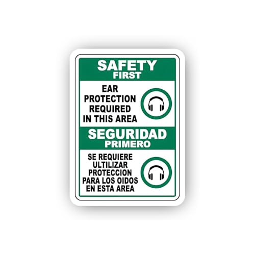 2 (Pieces) 3" and 5" Bilingual Ear Protection Required Sign Sticker, Waterproof Vinyl Decals for Man
