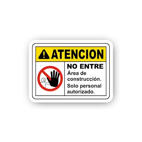 2 (Pieces) 3" and 5" Spanish Language Construction Entry Warning Sticker, Waterproof Vinyl Decals fo