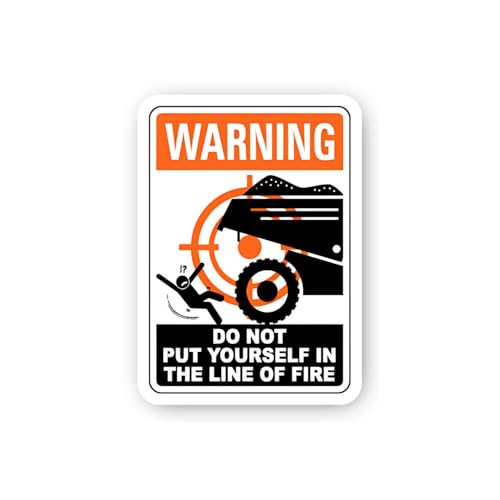 2 (Pieces) 3" and 5" Warning: Do Not Put Yourself in Line of Fire (Dump Truck) Sticker, Waterproof V