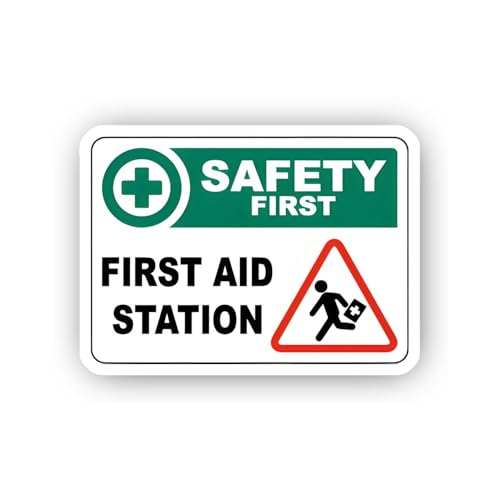 2 (Pieces) 3" and 5" First Aid Station Sign with Running Person Icon Sticker, Waterproof Vinyl Decal