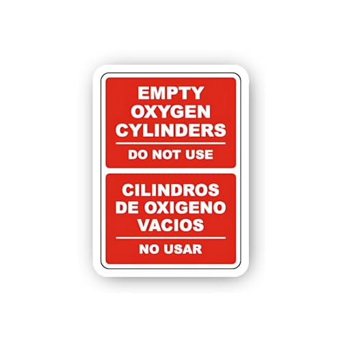 2 (Pieces) 3" and 5" Bilingual Red Empty Oxygen Cylinders Warning Sticker, Waterproof Vinyl Decals f