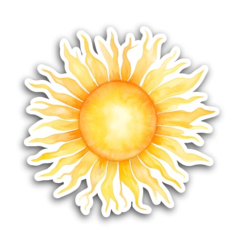2 (Pieces) 3" and 5" Shining Yellow Sun Sticker, Waterproof Vinyl Decals for Many Purpose Like Cars,
