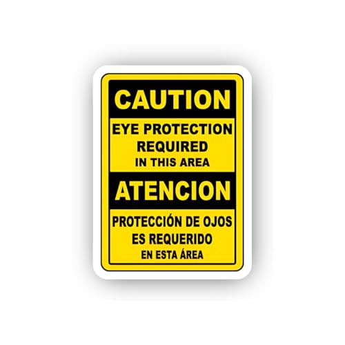2 (Pieces) 3" and 5" Dual Language Eye Protection Instruction Sticker, Waterproof Vinyl Decals for M