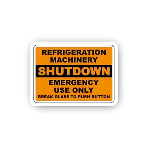 2 (Pieces) 3" and 5" Refrigeration Machinery Emergency Shutdown Sign Sticker, Waterproof Vinyl Decal