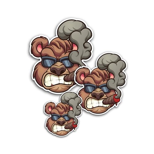 3 (Pieces) 1" 2" and 3" Smoking Bear Decal Sticker, Waterproof & Scratch Resistant for Many Purpose