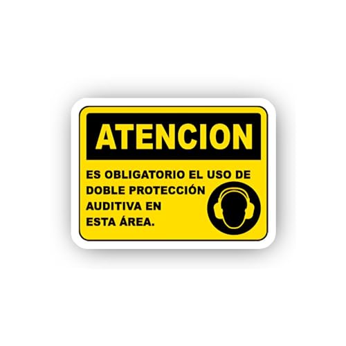 2 (Pieces) 3" and 5" Spanish Double Hearing Protection Notice Sticker, Waterproof Vinyl Decals for M