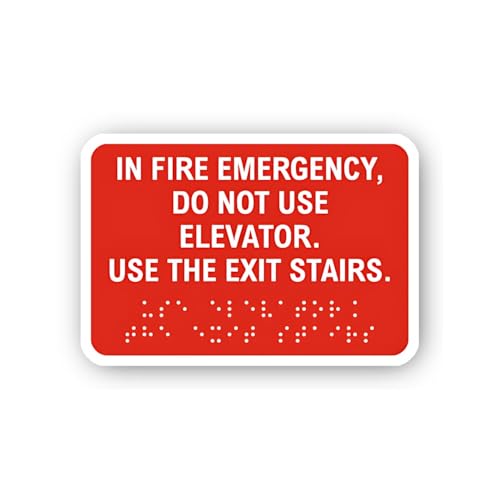 2 (Pieces) 3" and 5" Do Not Use Elevator in Fire Emergency Sign (Red) Sticker, Waterproof Vinyl Deca