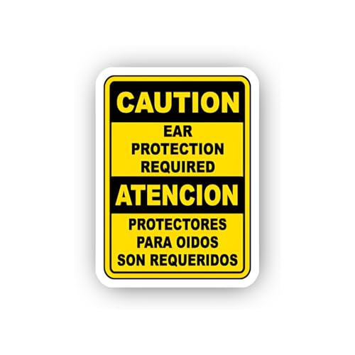 2 (Pieces) 3" and 5" Bilingual Ear Protection Caution Sticker, Waterproof Vinyl Decals for Many Purp