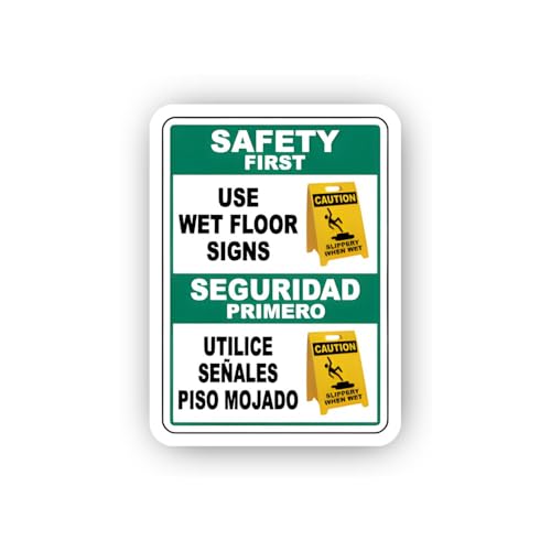 2 (Pieces) 3" and 5" Bilingual Wet Floor Safety Sign Sticker, Waterproof Vinyl Decals for Many Purpo