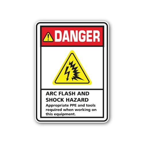 2 (Pieces) 3" and 5" Danger Arc Flash and Shock Hazard PPE Required Sign Sticker, Waterproof Vinyl D
