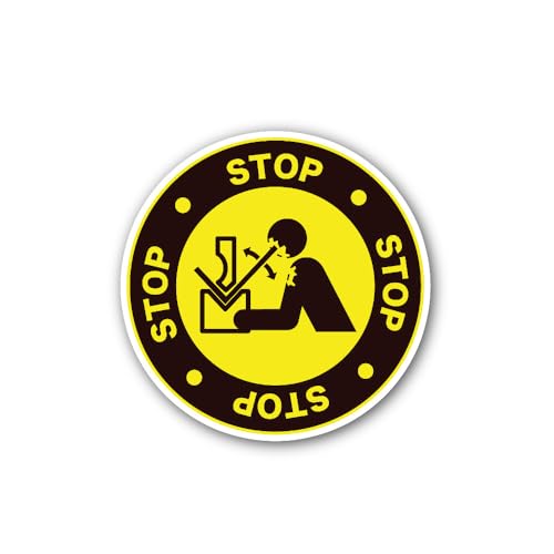 2 (Pieces) 3" and 5" Caution Movement of Workpiece in Press Symbol Sign Sticker, Waterproof Vinyl De