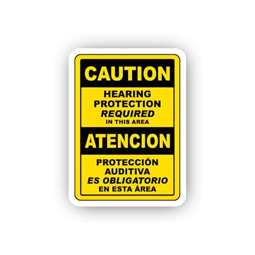 2 (Pieces) 3" and 5" Bilingual English Spanish Hearing Safety Sticker, Waterproof Vinyl Decals for M