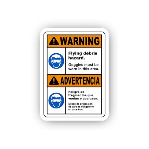2 (Pieces) 3" and 5" Bilingual Flying Debris Hazard Warning Sticker, Waterproof Vinyl Decals for Man