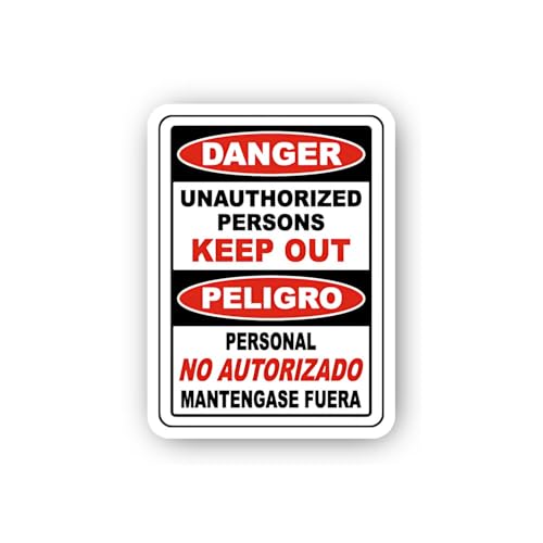 2 (Pieces) 3" and 5" Danger Unauthorized Persons Keep Out Bilingual Sticker, Waterproof Vinyl Decals
