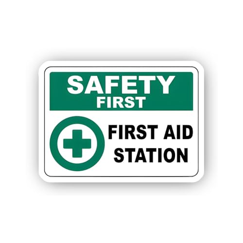 2 (Pieces) 3" and 5" First Aid Station Safety Sign with Cross Icon Sticker, Waterproof Vinyl Decals