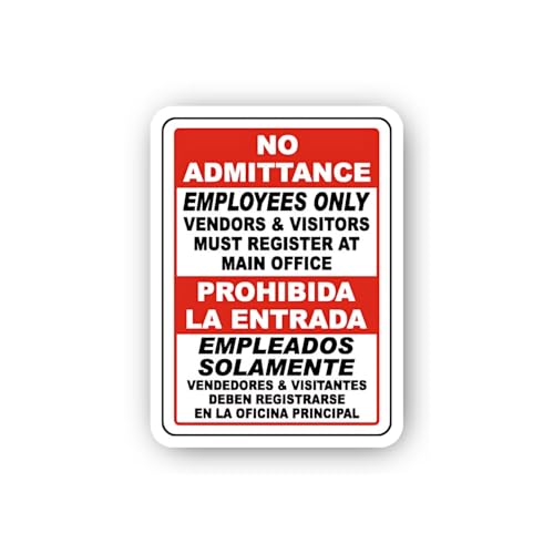 2 (Pieces) 3" and 5" No Admittance Employees Only Visitors Register Bilingual Sticker, Waterproof Vi