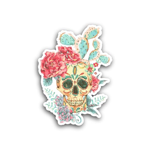 2 (Pieces) 3" and 5" Flowers with Skull Sticker, Waterproof Vinyl Decals for Many Purpose Like Cars,