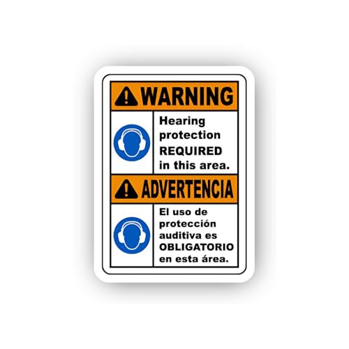 2 (Pieces) 3" and 5" Bilingual Mandatory Hearing Protection Warning Sticker, Waterproof Vinyl Decals