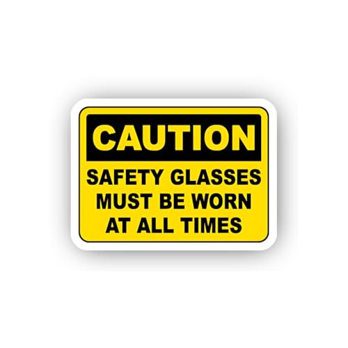 2 (Pieces) 3" and 5" Safety Glasses Mandatory Always Warning Sticker, Waterproof Vinyl Decals for Ma