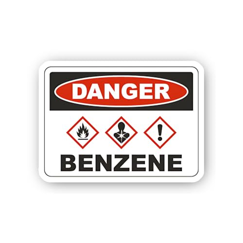 2 (Pieces) 3" and 5" Benzene Chemical Exposure Danger Sticker, Waterproof Vinyl Decals for Many Purp