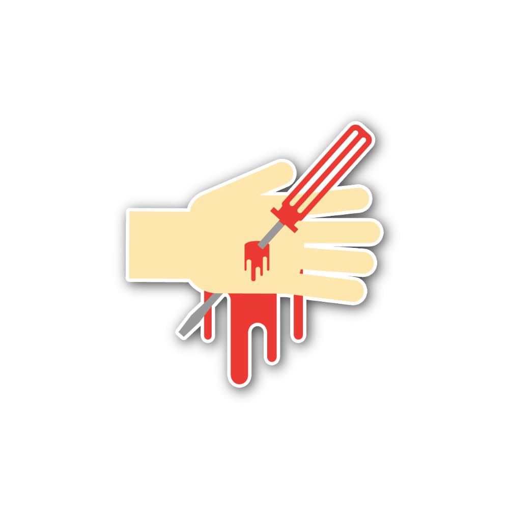 2 (Pieces) 3" and 5" A Screwdriver Piercing Through The Palm, with Blood Dripping from The Wound Sti