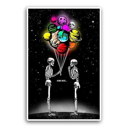 2 (Pieces) 3" and 5" Skeleton with Balloons Sticker, Waterproof Vinyl Decals for Many Purpose Like C