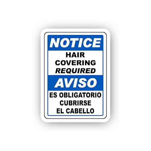 2 (Pieces) 3" and 5" Bilingual Hair Covering Required Notice Sticker, Waterproof Vinyl Decals for Ma