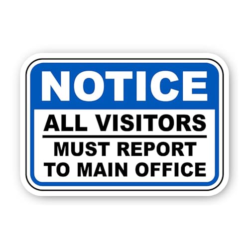 2 (Pieces) 3" and 5" Notice: Visitors Report to Main Office Sticker, Waterproof Vinyl Decals for Man