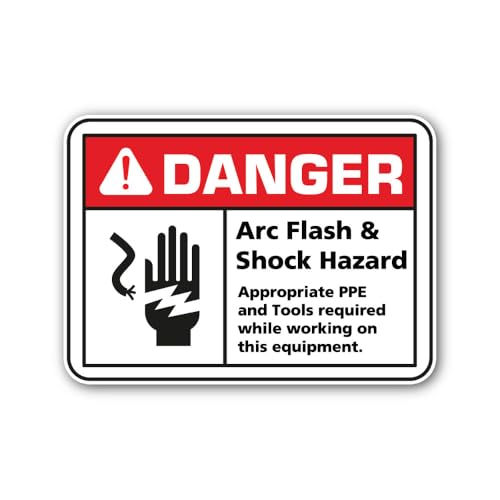 2 (Pieces) 3" and 5" Danger Arc Flash & Shock Hazard Sign with Hand Icon Sticker, Waterproof Vinyl D