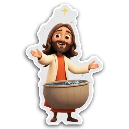 2 (Pieces) 3" and 5" Jesus Cartoon Sticker, Waterproof Vinyl Decals for Many Purpose Like Cars, Truc