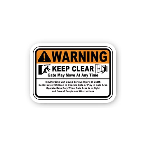 2 (Pieces) 3" and 5" Warning Keep Clear Moving Gate Hazard Sticker, Waterproof Vinyl Decals for Many