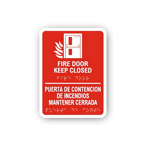 2 (Pieces) 3" and 5" Red Fire Door Keep Closed (Bilingual) Sticker, Waterproof Vinyl Decals for Many