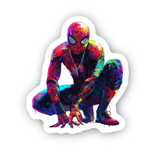 2 (Pieces) 2" and 3" Colorful Crouching Superhero Sticker, Waterproof Vinyl Decals for Many Purpose
