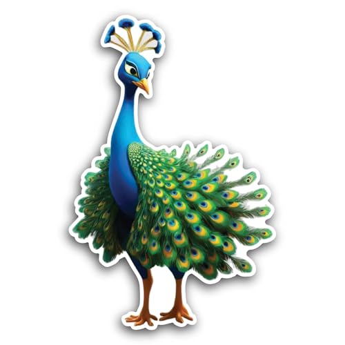 2 (Pieces) 3" and 5" Cartoon Peacock Sticker, Waterproof Vinyl Decals for Many Purpose Like Cars, Tr