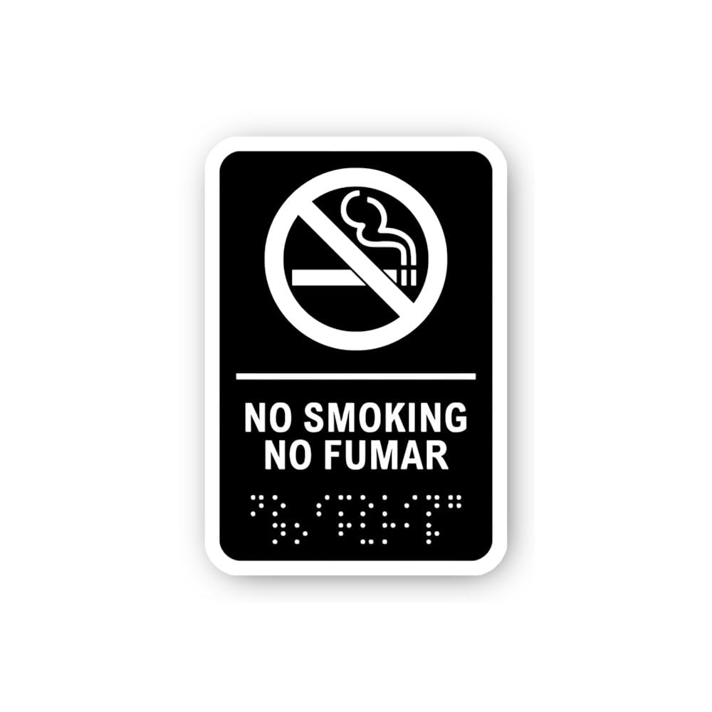 2 (Pieces) 3" and 5" No Smoking No Fumar with Braille Sticker, Waterproof Vinyl Decals for Many Purp