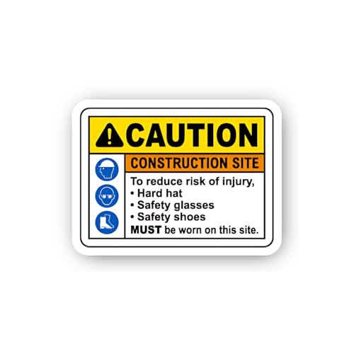 2 (Pieces) 3" and 5" Horizontal Construction Caution Gear Sign Sticker, Waterproof Vinyl Decals for