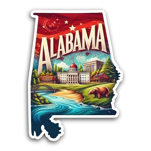 2 (Pieces) 3" and 5" Alabama Sticker, Waterproof Vinyl Decals for Many Purpose Like Cars, Trucks, La